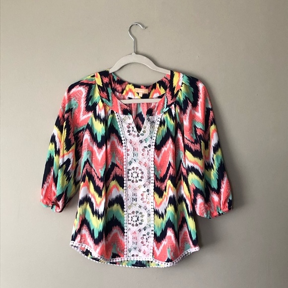 TAKARA | Multicolor Lace Boho Tunic Blouse Sz S - Picture 1 of 6